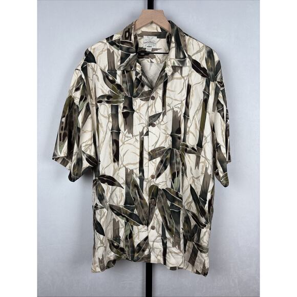Tommy Bahama Other - Tommy Bahama Silk Hawaiian Shirt Men's Large Palms Bamboo Relaxed Wood Buttons